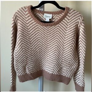 GANNI chevron wool angora blend sweater in brown, size M